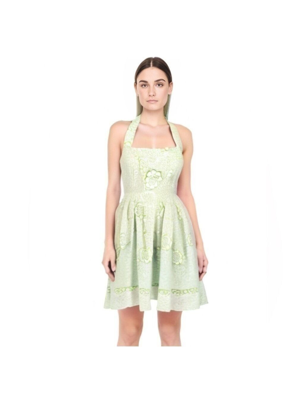Maggy London Green Floral Halter Neck Midi Dress Size 8